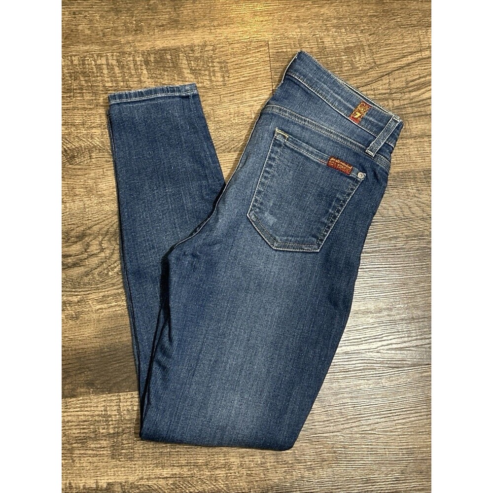 7 For All Mankind Jeans Women 25 The Ankle‎ Skinny Distressed Blue Stretch Denim